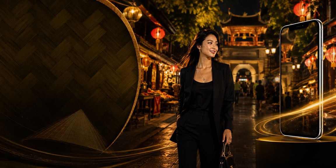 Khung cảnh Hà Nội thanh bình với hình ảnh người đội nón lá biểu trưng cho giá trị truyền thống Việt Nam