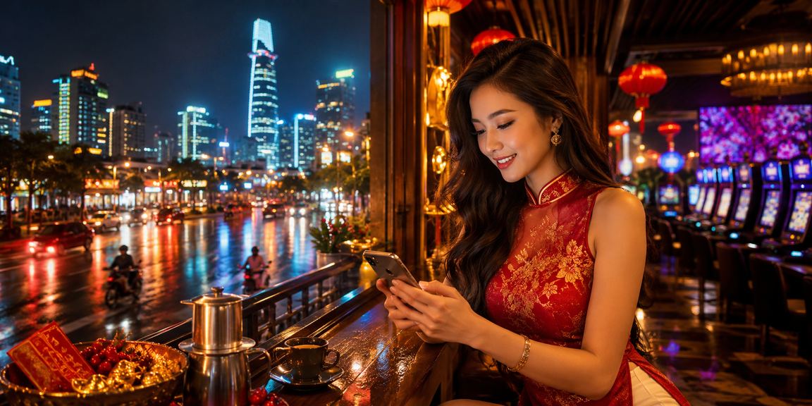 Người dùng tại Hồ Chí Minh thưởng thức cà phê và trải nghiệm casino trên điện thoại di động